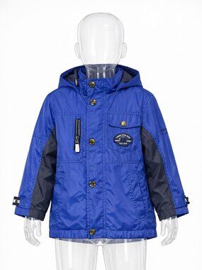 London Fog Boys Blue & Black Waterproof Raincoat Size 6 – Hooded Lightweight Jac